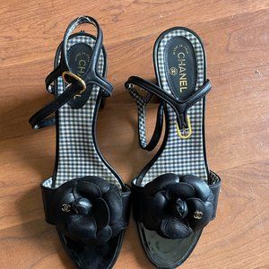 Black Leather Chanel Shoes/Sandels